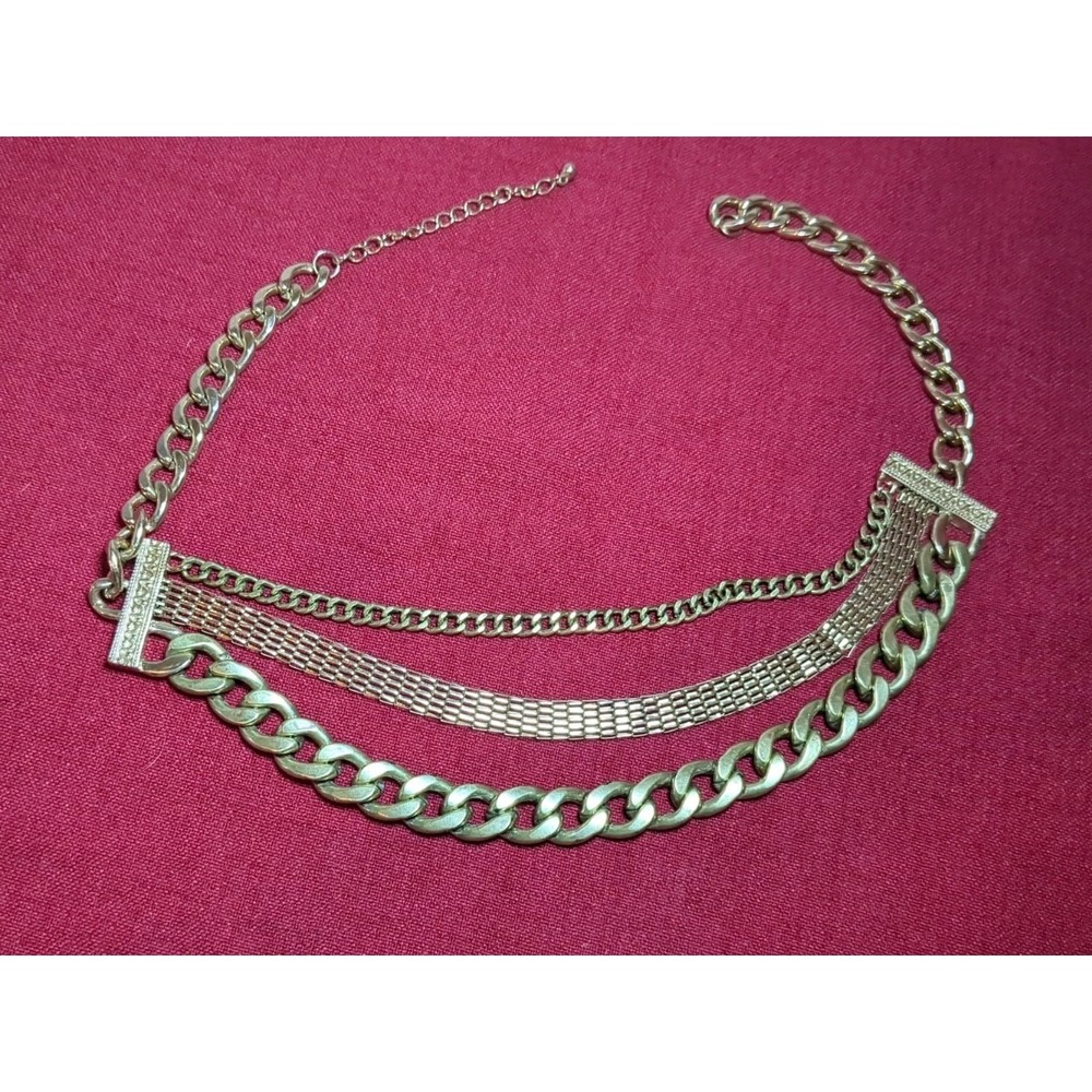 Vintage 3 Strand Brass & Gold Tone Choker Necklace  Heavy - Needs‎ A Clasp